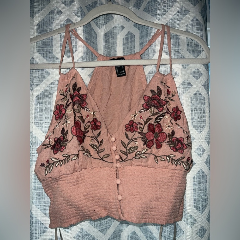 Boho pink floral crop tank